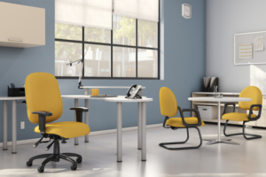 9 TO 5 commercial office with bright yellow guest chairs