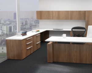 CORIANDER office furniture light wood executive desk with white surface