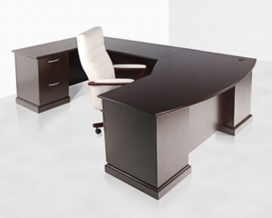FAUSTINOS office furniture U-shaped executive desk with white upholstered chair