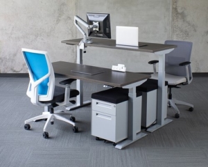 SYMMETRY ergonomic height adjustable desking with mobile storage