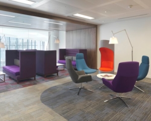 BOSS office furniture modern colorful office space with small conference area