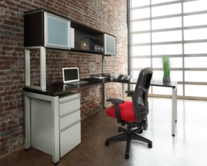HBC distributors office furniture executive desk in brick office with task chair
