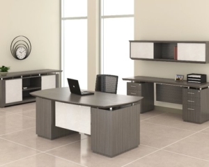 Executive office in gray and white finish with credenza and storage