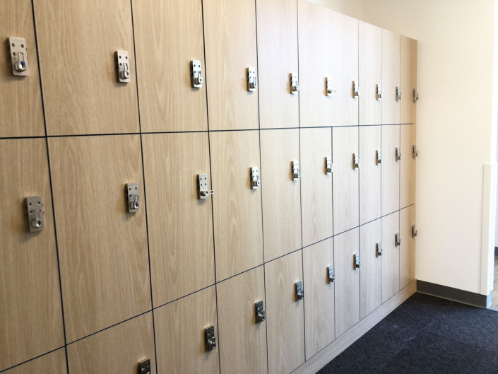 locker storage with build-in locks for employee break room