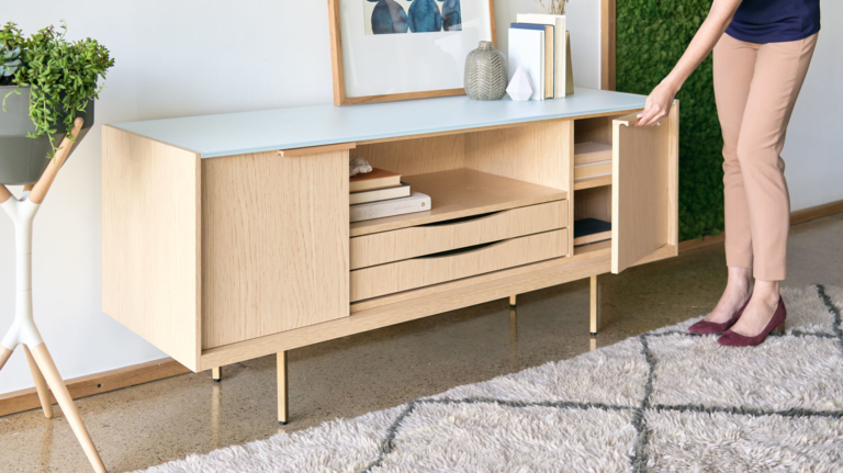 Modern credenza storage in a casual office