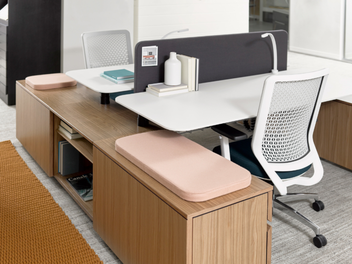 OFS modern sit stand work stations with storage credenza