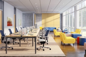 Hon open concept bench desks with privacy divider