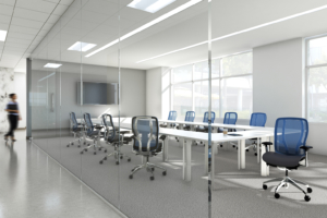 9 to 5 conference room table with mesh back task chairs