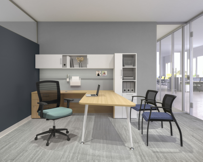 AIS private office with L shape wood desk and guest chairs