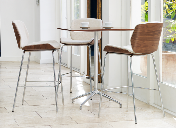 Boss design cafe table and bar stools in modern wood grain finish