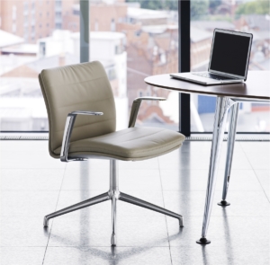 Boss Design leather guest chair with chrome base and arms