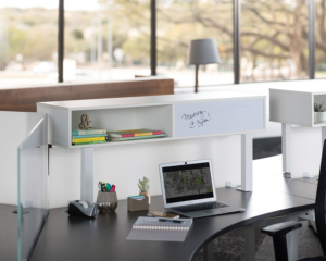 Clear design work station with over head storage