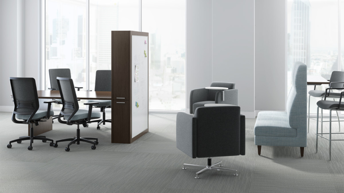 OFS modular lounge seating and collaboration area in modern office space