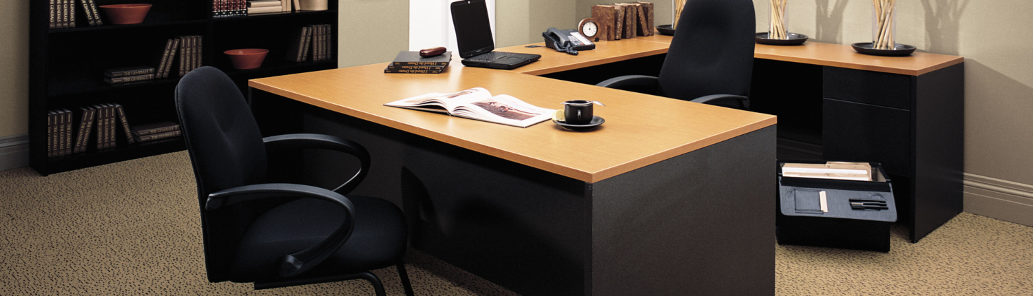 Global furniture black and natural wood finish U shaped executive desk