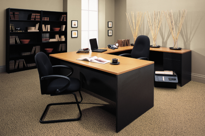 Global furniture black and natural wood finish U shaped executive desk