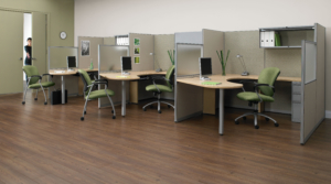 Semi-private desks with cubicle partitions