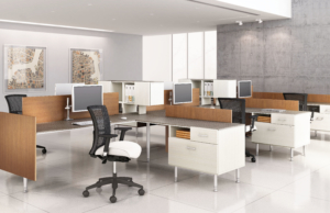 Open concept modern desk and storage