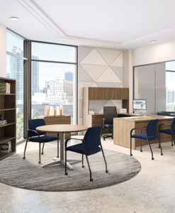 Hon private office with collaboration space and large executive desk