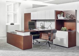 OFS traditional executive L shaped height adjustable desk