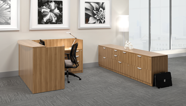 Offices to go modern reception desk and storage cabinet