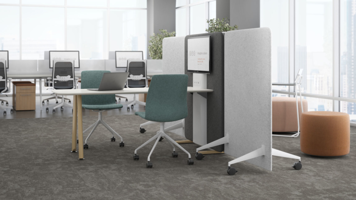 OFS mobile partitions with desk chairs