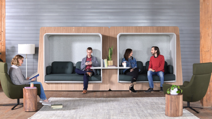 OFS breakout nooks with lounge seating and table