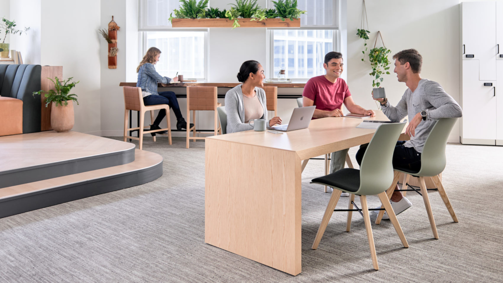 OFS modern light wood finish office desk for collaboration