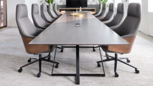 OFS wood top conference table with metal base
