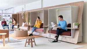 OFS modern upholstered booths for lounge seating and focus work