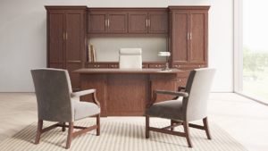 OFS traditional private office with dark wood desk and storage