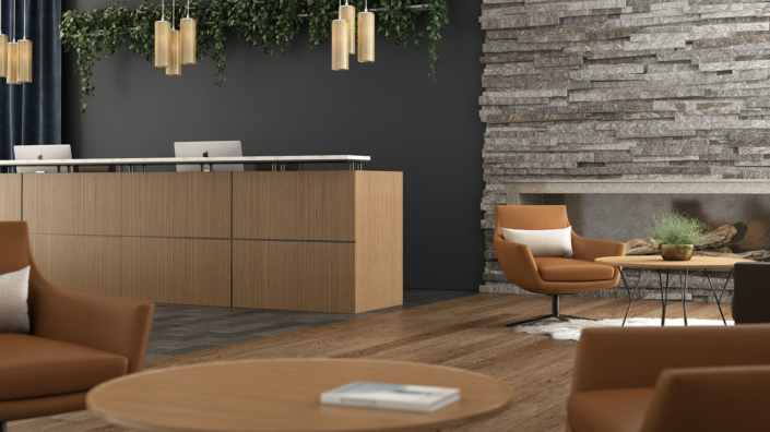 OFS modern reception desk and lobby furniture