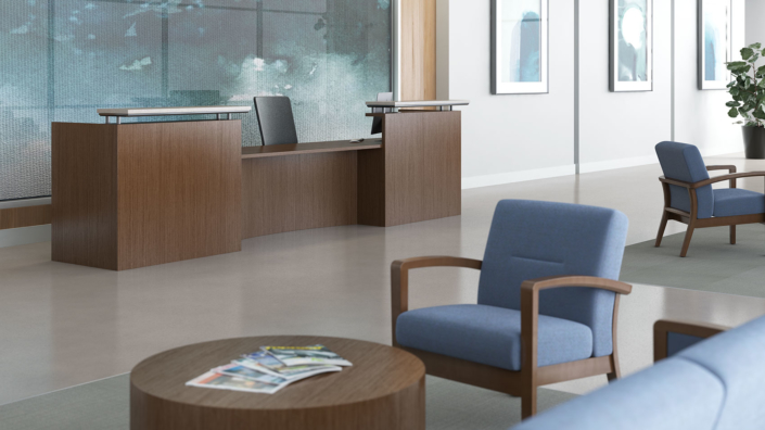 OFS reception desk and lobby furniture