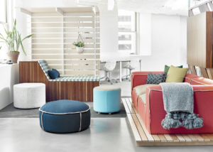 OFS lounge seating with pouf ottomans