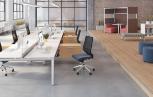 OFS bench desk workstations in open concept office space
