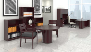 Offices to go large executive office with small meeting area in dark wood finish