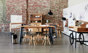 Arcadia modern industrial stools and standing height table for group work