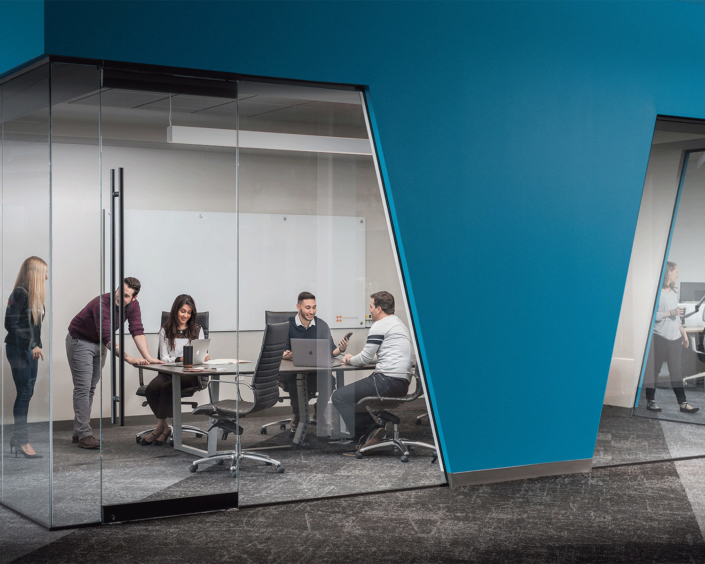 Clear Design modern conference room with commercial meeting table