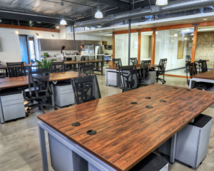 Clear design open concept work stations with bench desking