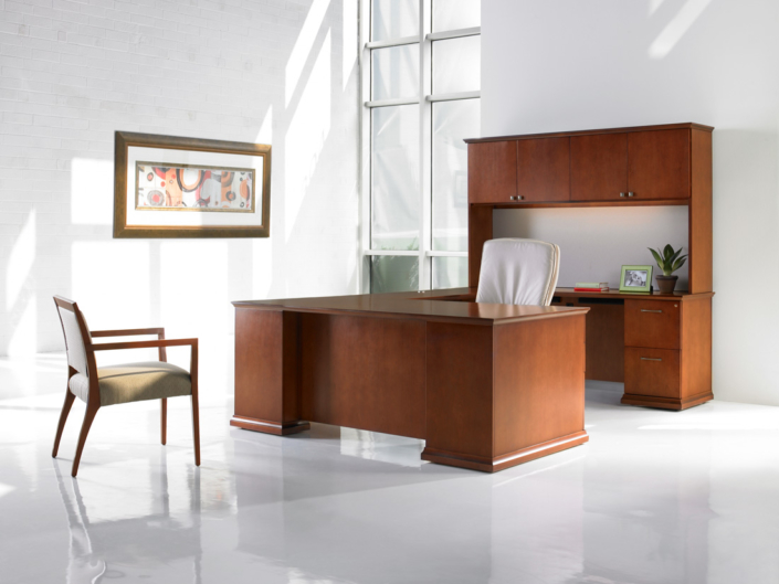 Darran traditional executive desk with credenza and overhead storage