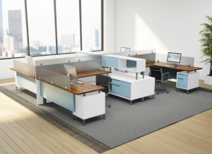 Deskmakers modern L shaped desks with partitions