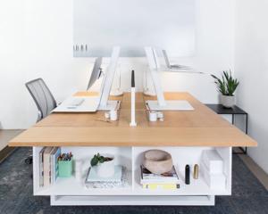 Humanscale modern workstations with storage and privacy divider