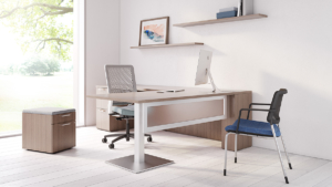 OFS modern bright executive desk with modesty panel
