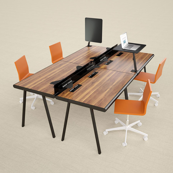 Peter Pepper wood finish bench desking with privacy divider