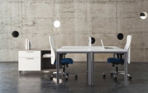 Rouillard bench desking with privacy screen