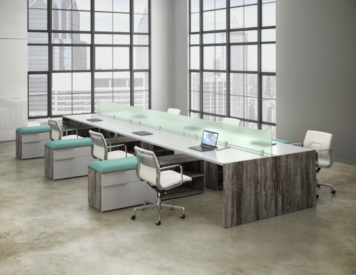 Deskmakers modern bench desking with glass dividers