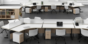 Watson modern bench desks with mobile storage drawers