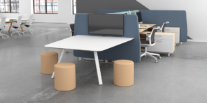 Watson small modern collaboration table with ottoman stool seating