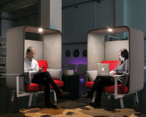 Borgo office furniture employees working in semi-private modern work stations
