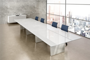Prismatique white modern slab conference table