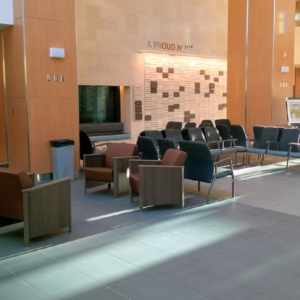 Spec reception and waiting area with custom office furniture